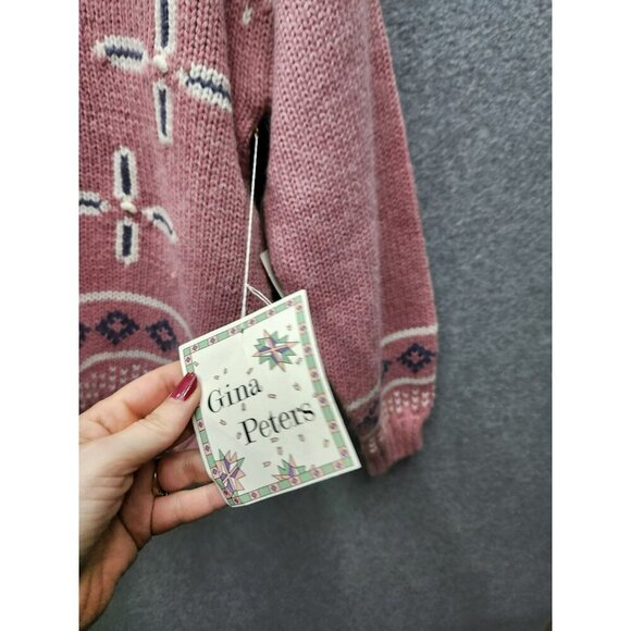 Vintage Gina Peters Pink Sweater Geometric Nordic Pattern Acrylic/Nylon Womens M - Picture 5 of 7